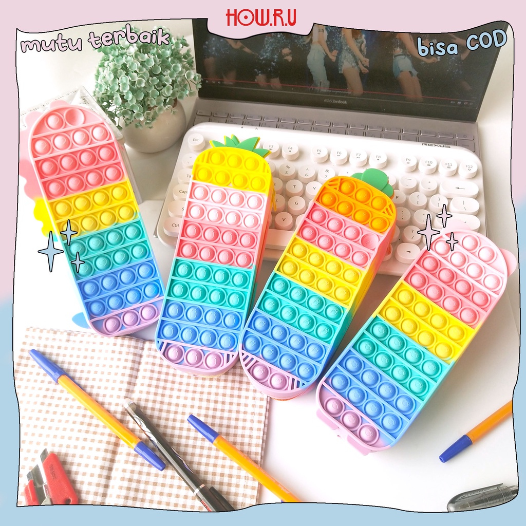 HOW.R.U | Pencase / Kotak Pensil Anak Model Pop It Rainbow