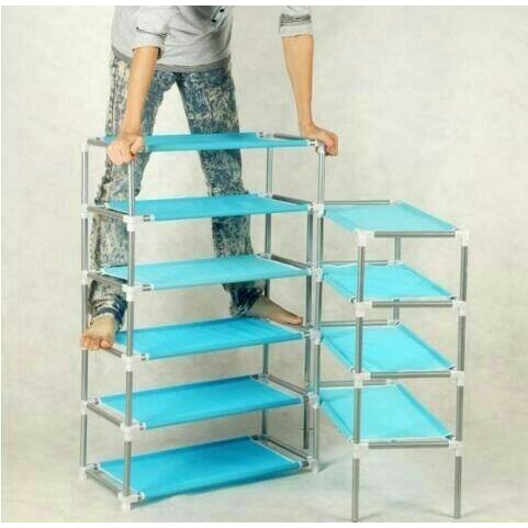 Rak Sepatu Susun Rak Sendal 7 Tingkat Rangka Besi Shoe Rack Dust Cover - Abu-abu