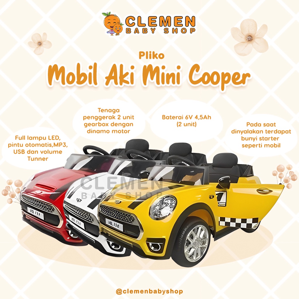 Pliko Mobil Aki Mini Cooper PK-8100N (Mobil Aki Anak)