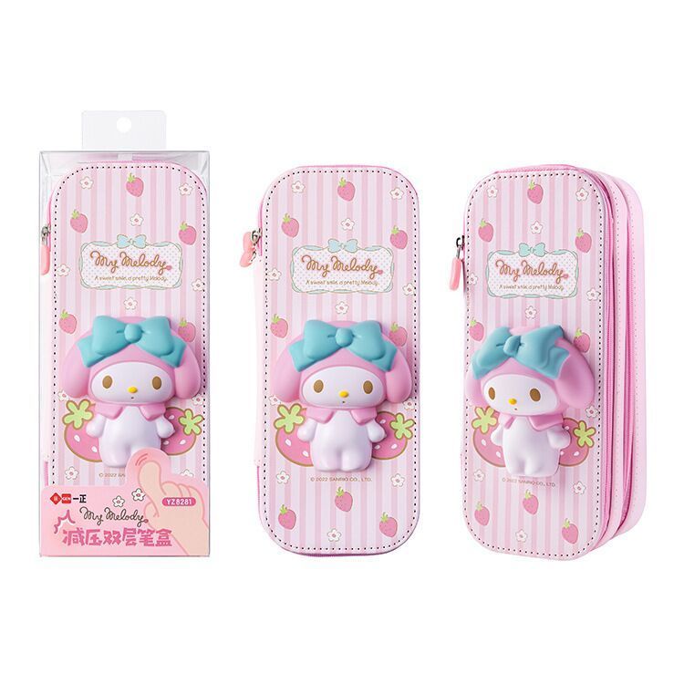 ☾✚℗  iigen satu tekstur Sanrio dekompresi double-layer kotak pensil 3D tiga dimensi kartun kotak alat tulis tempat pensil berkapasitas besar