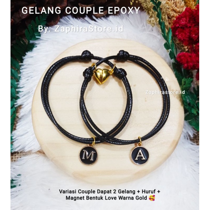 ZaphiraStore [TERBARU] GELANG COUPLE EPOXY MAGNET BENTUK LOVE GOLD / GELANG INISIAL HURUF / COUPLE MAGNET KUNCIHATI