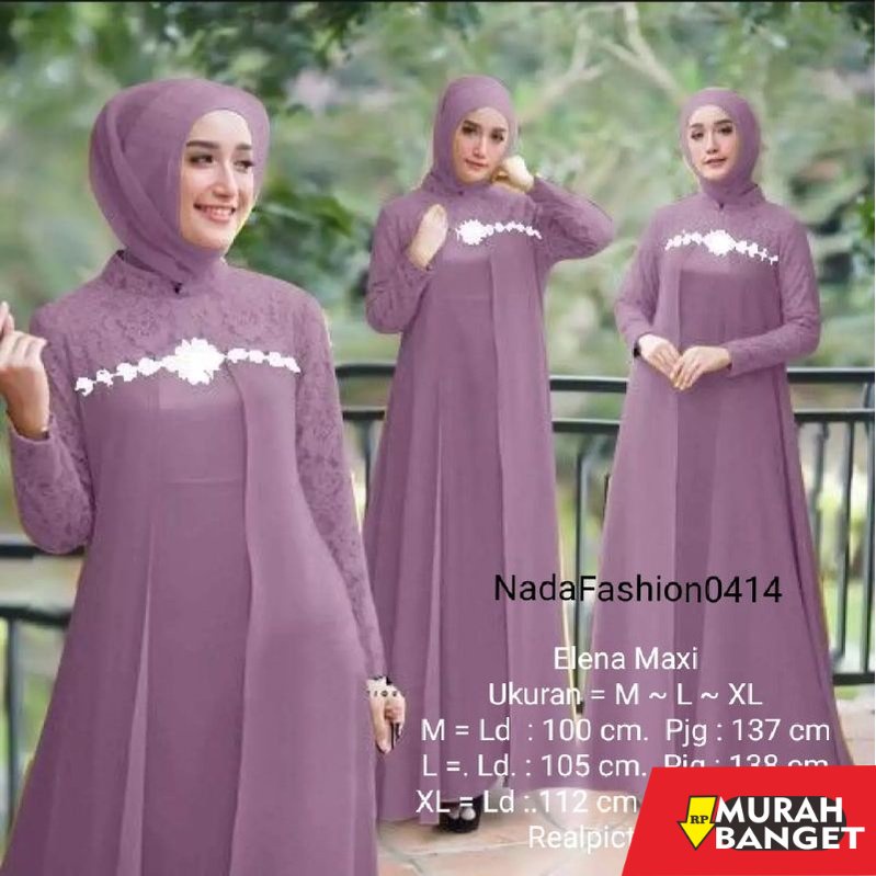 model gamis kombinasi polos terbaru 2022 Gamis Elena Maxi / Gamis Muslim / Long Dress / Gamis Batuka