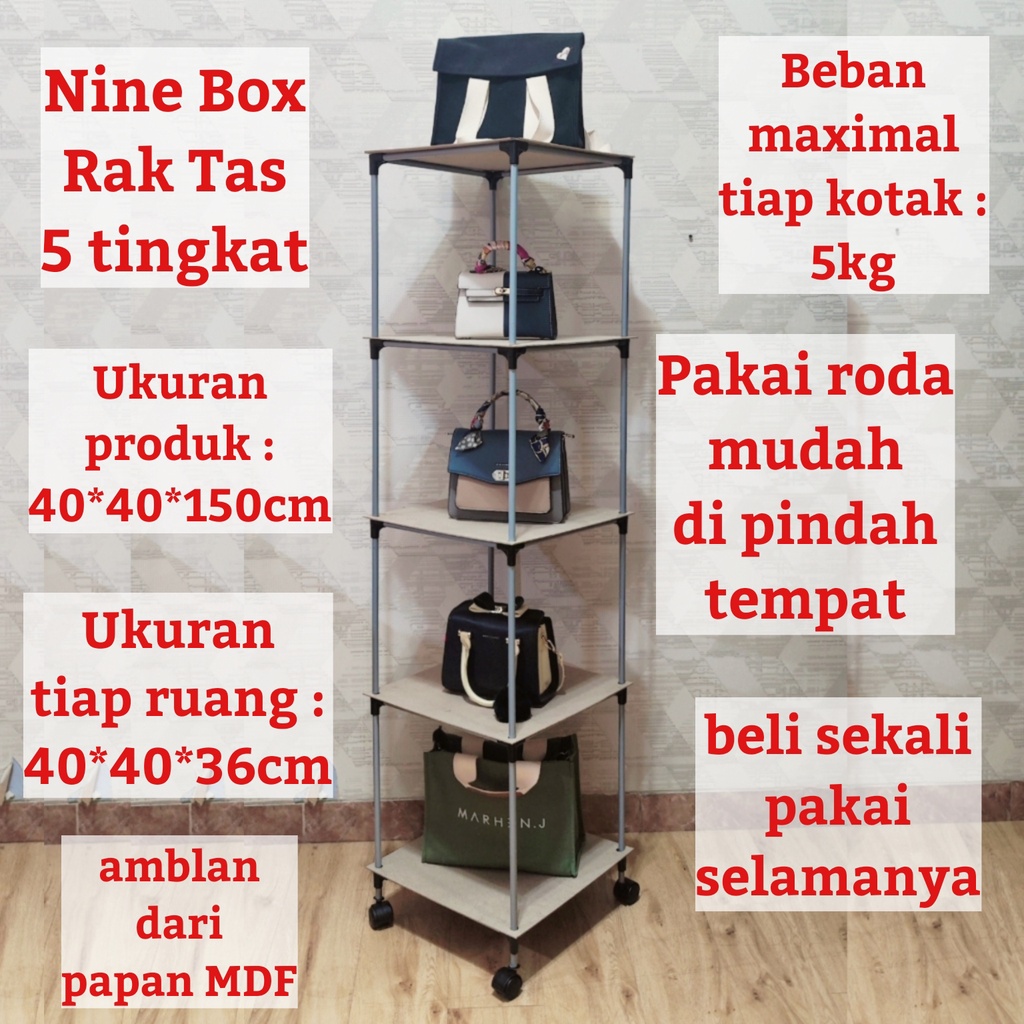 nine box rak tas/rak susun/rak helm/lemari susun/lemari pajang/rak pajangan/lemari helm gratis roda