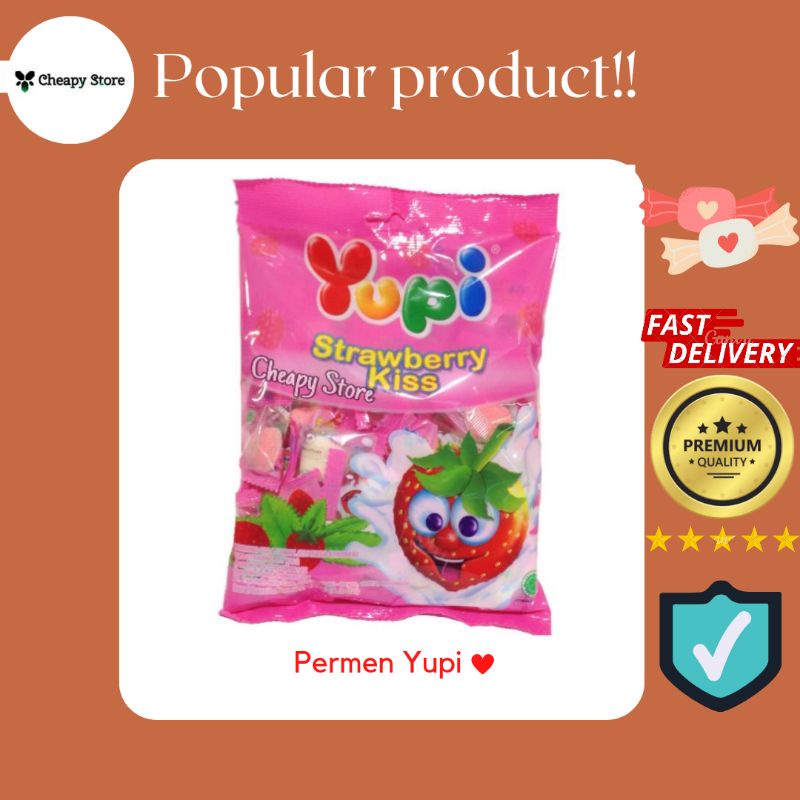 

Permen Yupi Strawberry Kiss (love) bag 120gr