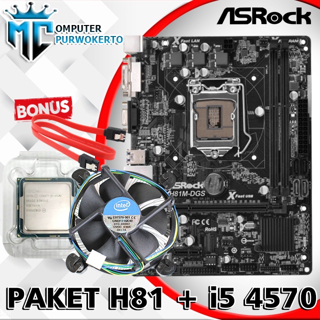 Paket mainboard H81 Asrock dengan I5 4570 Bonus fan intel