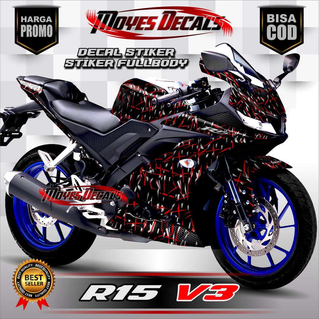 Stiker Decal Motor R15 V3 Fullbody Motif Carbon Forged Dekal Yamaha R15 V3 Fullbody