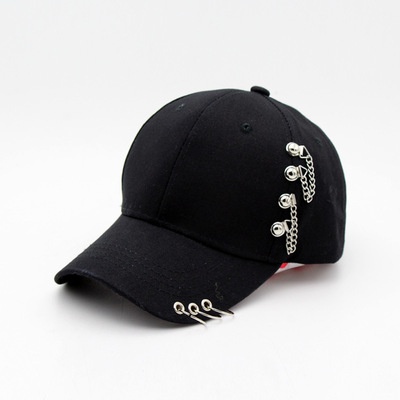 Topi Baseball Hip Hop Adjustable Dengan Cincin Besi + Rantai Metal