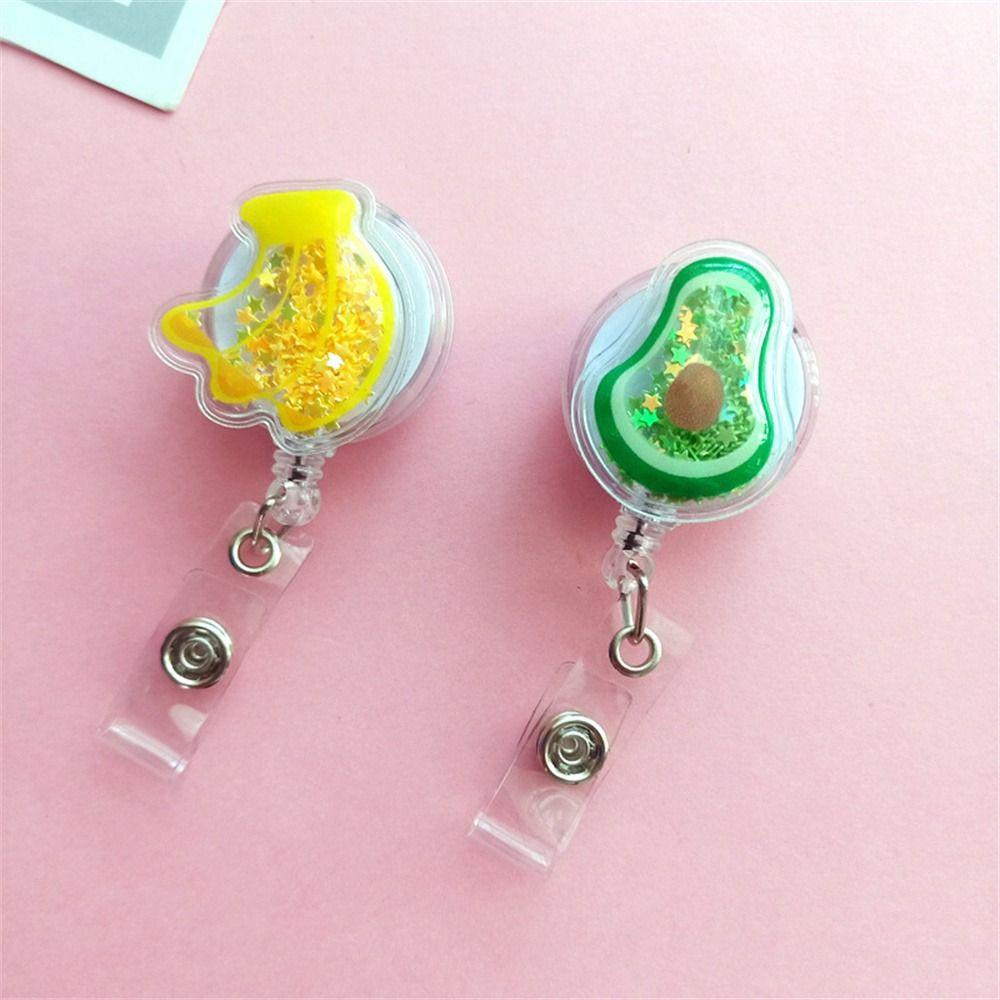 [Elegan] Retractable Badge Reel Office Kawaii Name Tag Fruit Quicksand Work Card Klip Nama Kartu Holder