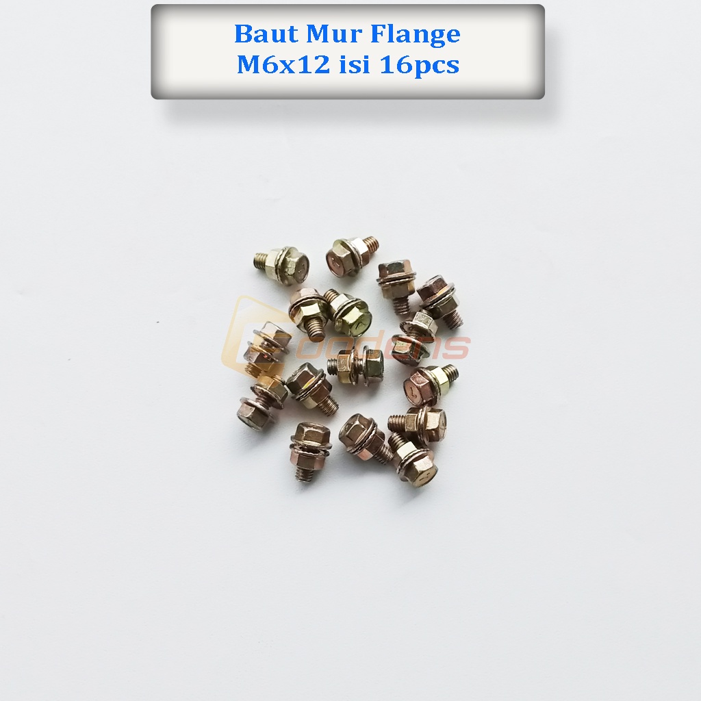 Flange Bolt M6x12 Baut Mur Kunci 10 isi 16pcs
