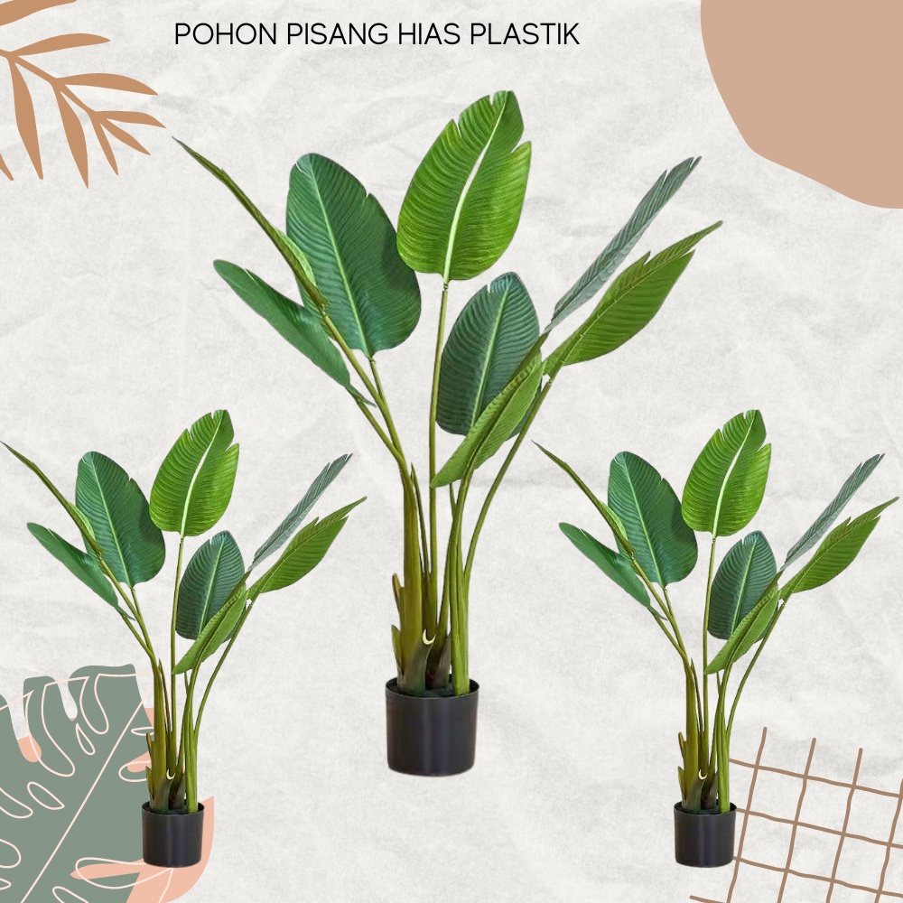 Pohon Pisang Plastik Tinggi 1,2 Meter Pohon Hiasan Ruangan Ornamen Pajangan Dekorasi Rumah Artificial Plants Monstera Banana Tree Satu7an PBP78