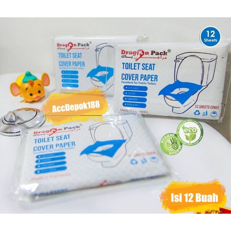 ALAS TOILET KLOSET TRAVEL TOILET SEAT COVER DISPOSABLE MEREK DRAGON PACK ISI 12 LEMBAR