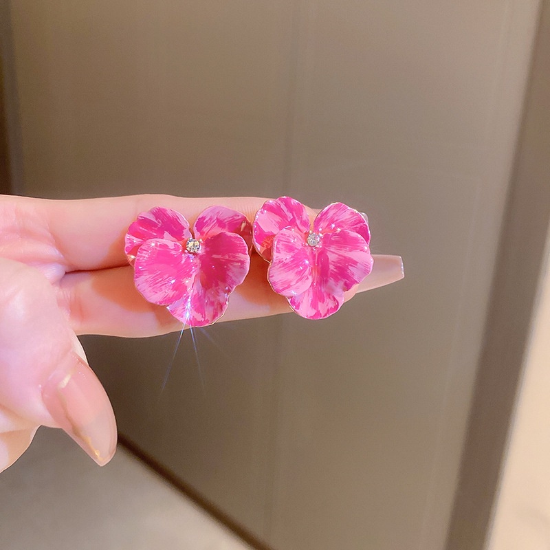 Anting Bentuk Bunga Warna Pink Gaya Korea