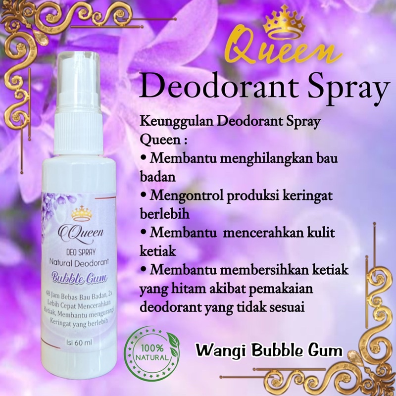 BISA (COD) QUEEN DEO SPRAY 60ML DEODORANT NATURAL SPRAY