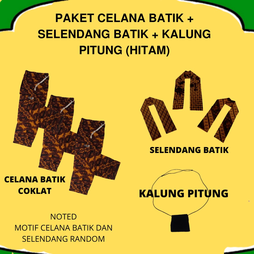 CELANA BATIK BOIM ANAK SAMPAI DEWASA PAKET CELANA BATIK CUKIN BATIK DAN KALUNG PITUNG