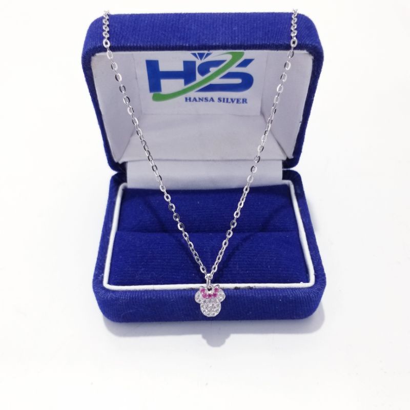 Kalung Perak Anak Asli Silver 925 Lapis Emas Putih Model Rantai Nori Dan Italy Bentuk Tipis Mickey Mouse