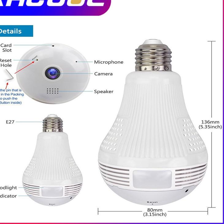 Terbaru CCTV V380 Pro Wireless PANORAMA FISHEYE 360 KAMERA CCTV LAMPU IP v380 (BOHLAM / BULB) App v3