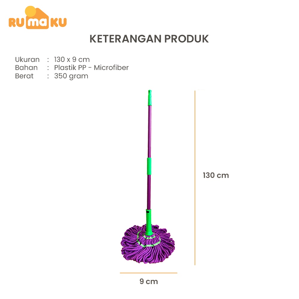 Rumaku Alat Pel Lantai Praktis Peras Tarik Otomatis Ungu - Pel Lantai Putar Otomatis Twist Mop