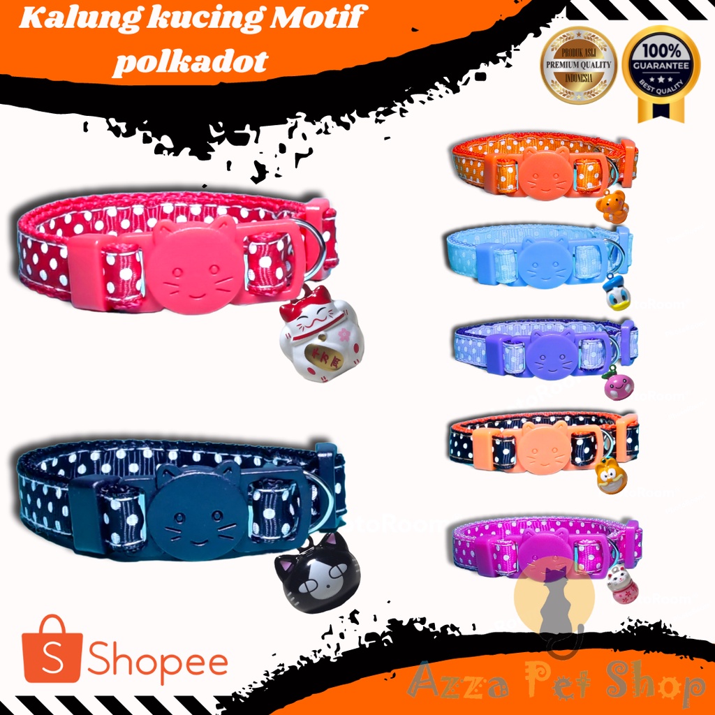 kalung kucing premium motif polkadot lonceng karakter untuk kucing dewasa