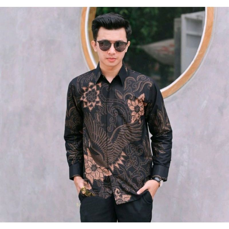 Baju Batik Pria Modern Premium Lengan Panjang Lapis Furing Terbaru / Baju Batik Pria Hitam