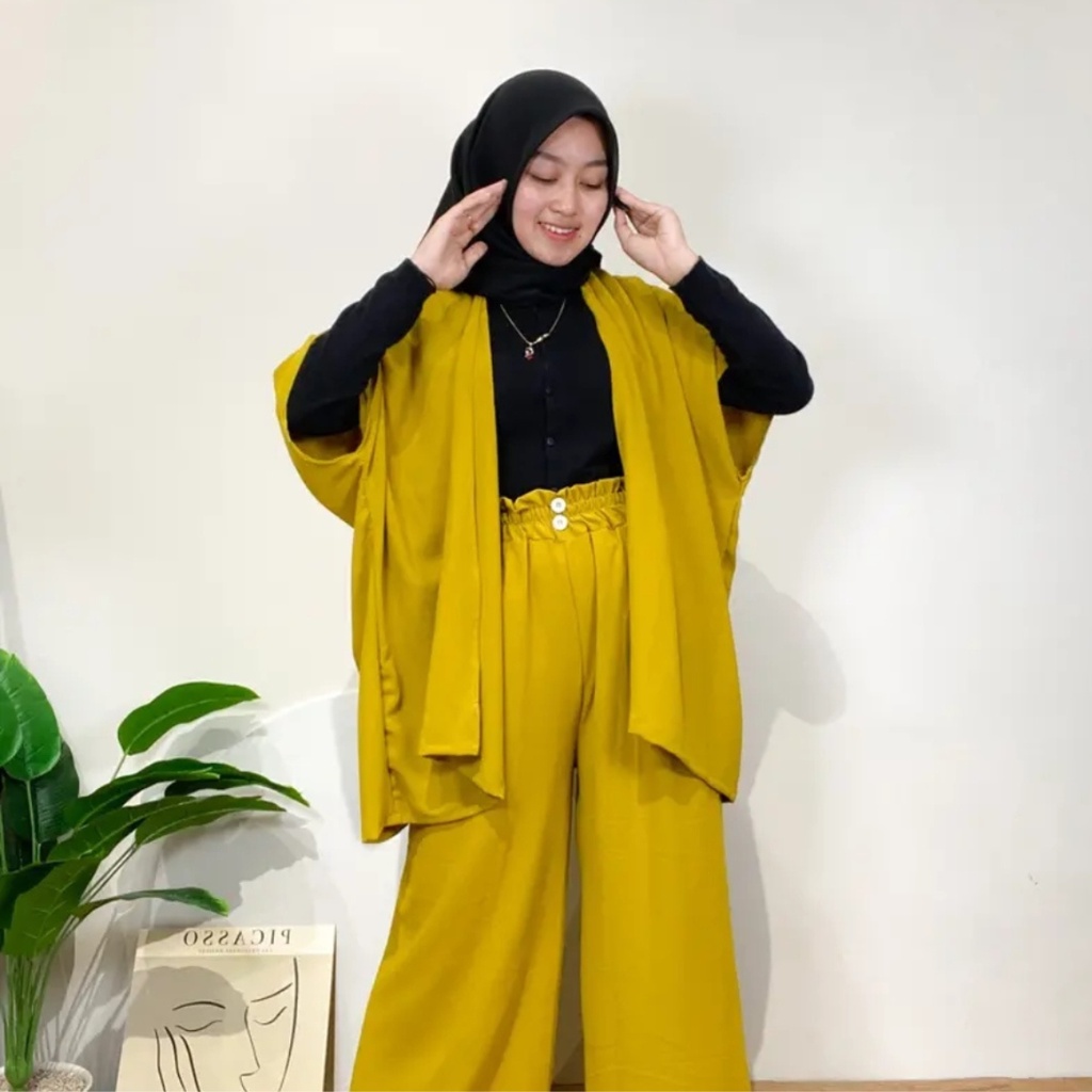 One Set Crinkle Premium Celana Kulot + Outer