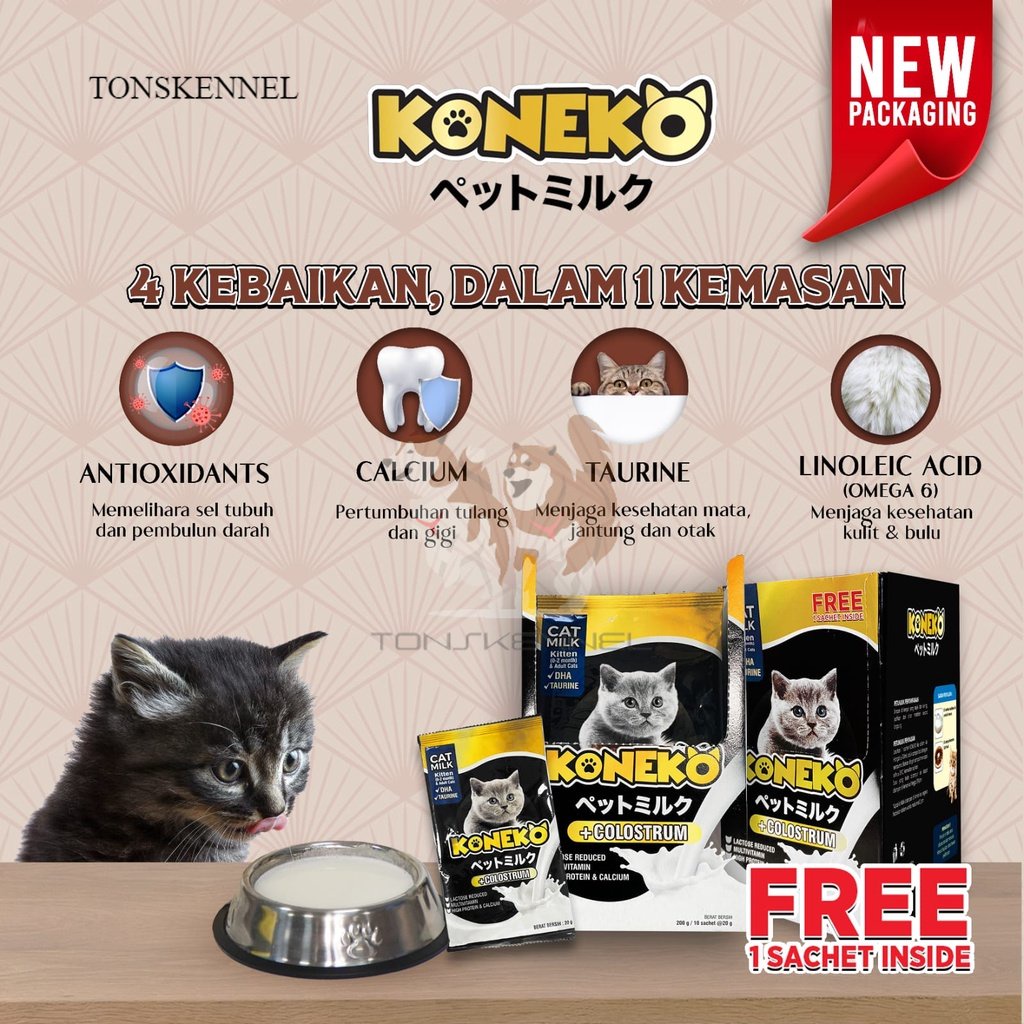 Susu Kucing KONEKO 20gr Sachet | Cat Milk | Japan Licensed | Kitten &amp; Adult Cats Bukan Growssy Top Growth