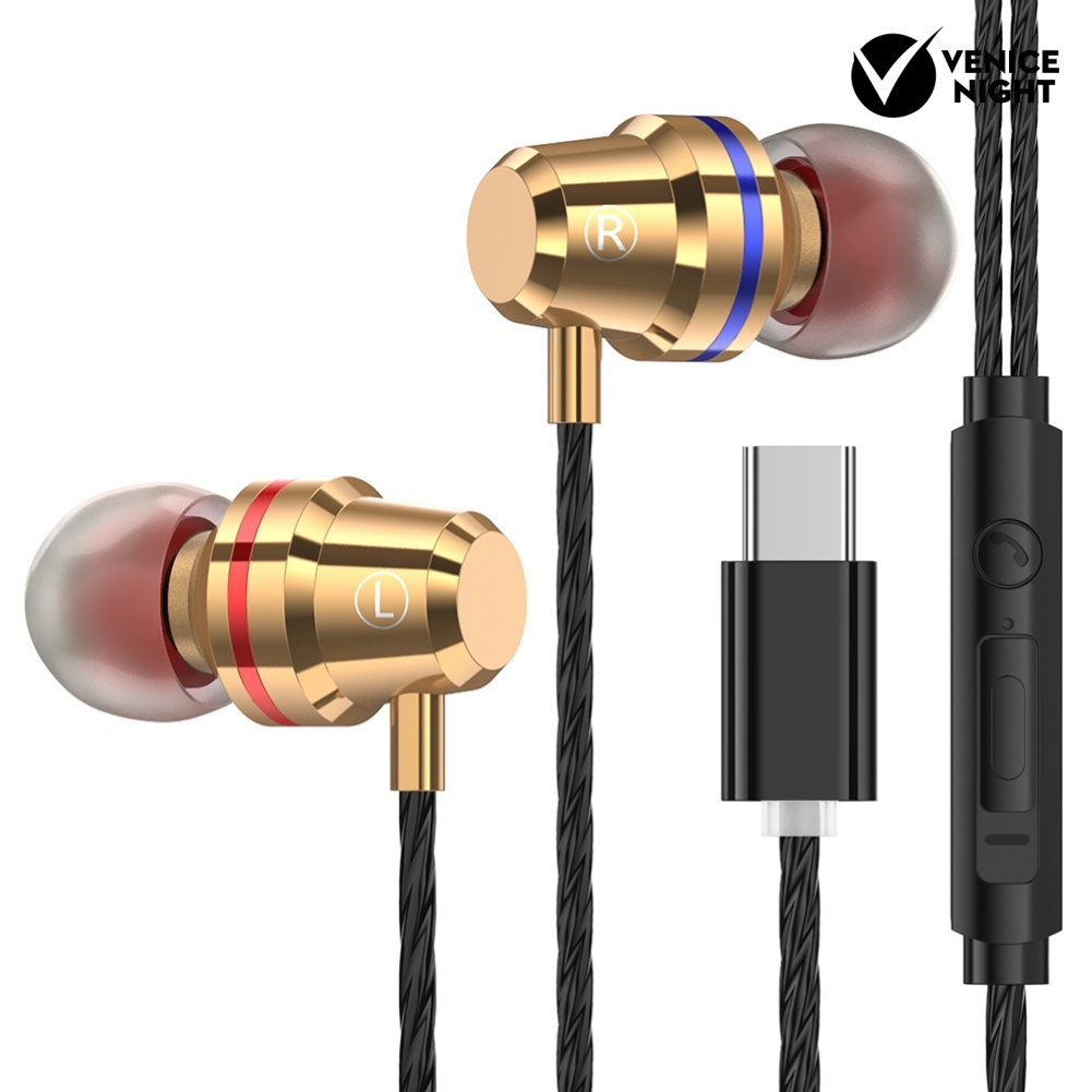 (VNEP) (Berkabel) M4 Type-C Earphone In-Ear Stereo Music Headset untuk Ponsel Xiao-mi Hua-wei