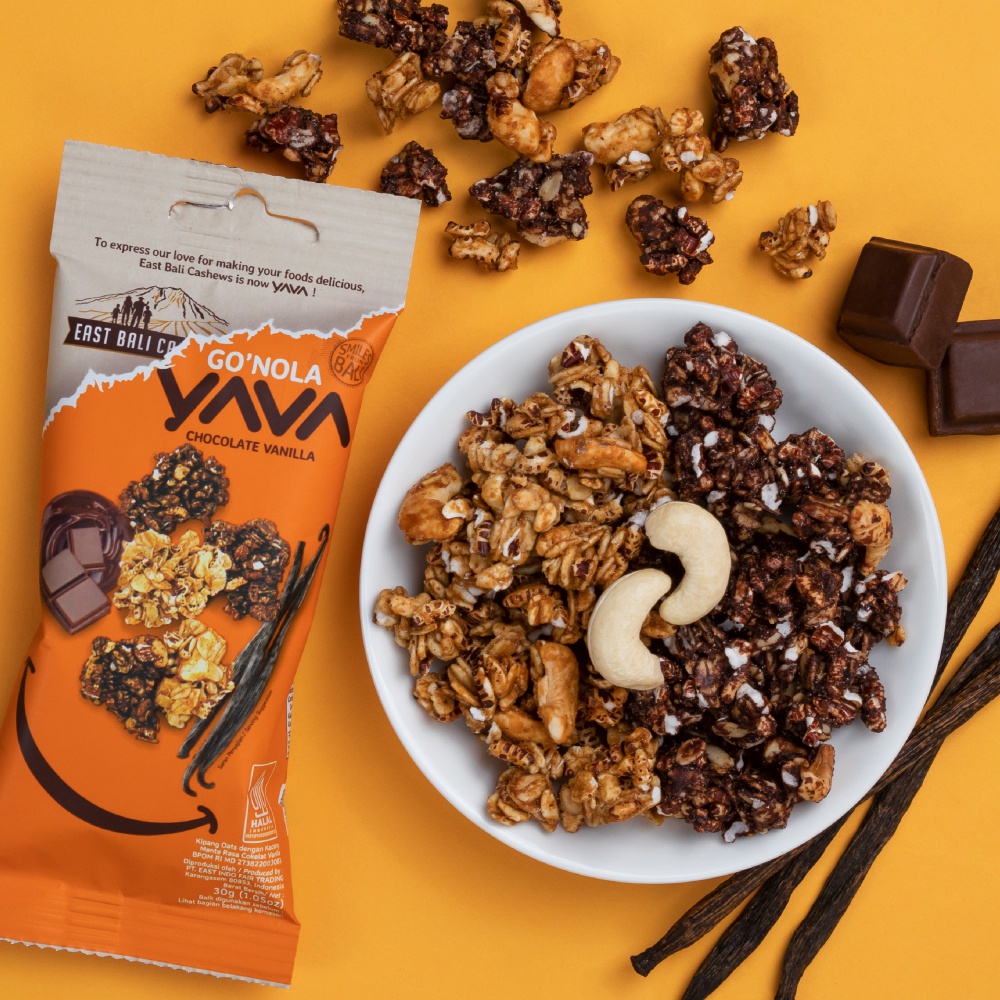 YAVA Granola Go'Nola Chocolate Vanilla 30g - East Bali Cashews - Granola Bites - Snack Sehat - Go Nola Single Serving - Gonola