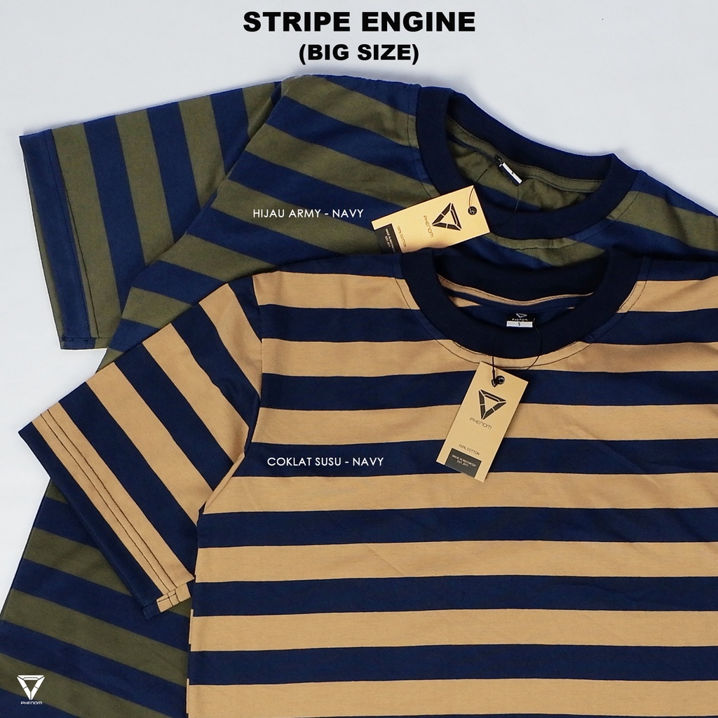 Big Size - Kaos  Stripe Engine Cotton Lengan Pendek Pria/Wanita Phenom