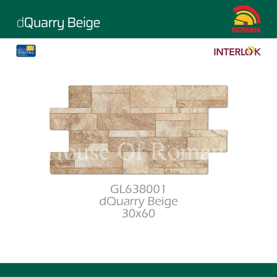 ROMAN KERAMIK INTERLOK DQUARRY BEIGE 30X60 GL638001 (HOUSE OF ROMAN)