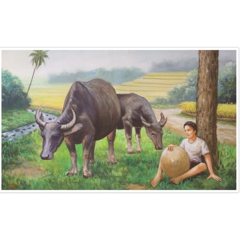 Lukisan Angon Kerbau 60 x 100 cm