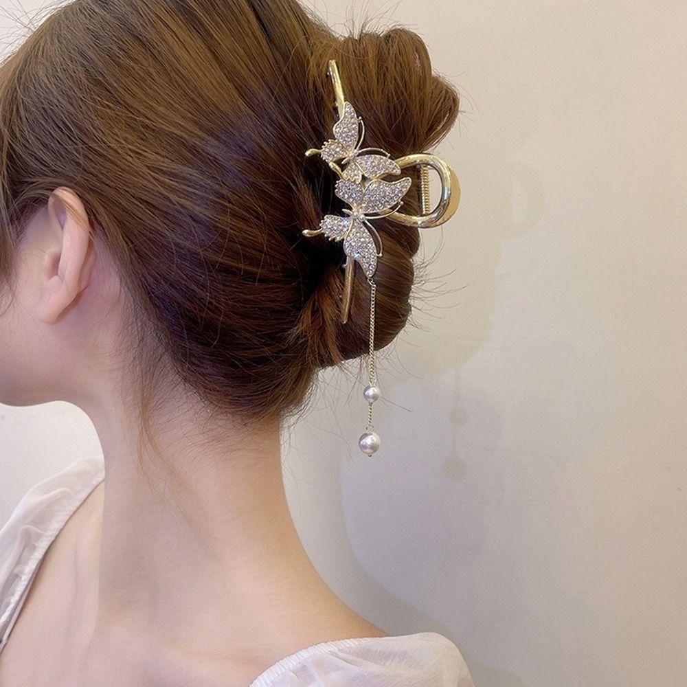 Agustina Kupu-Kupu Klip Rambut Logam Hiu Klip Gadis Bentuk Geometris Berlian Berlian Imitasi Besar Ambil Klip Aksesoris Rambut Perempuan