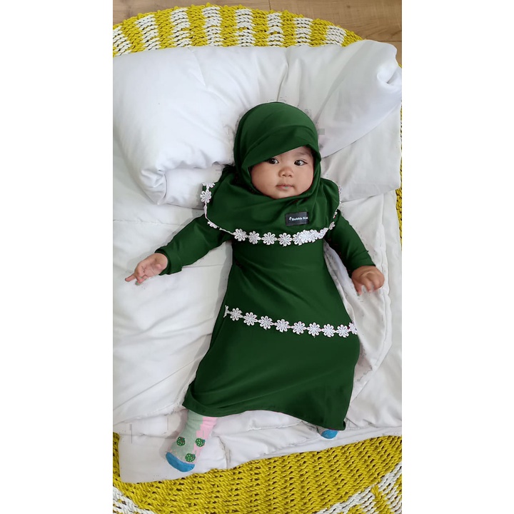 Gamis Hijab Renda Melati Bayi Balita Anak Perempuan Fashion Muslim Lucu Polos Katun 0-2 Tahun mocca