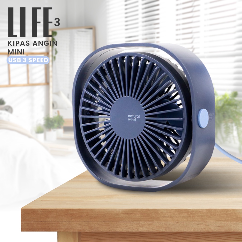 3Life Kipas Angin Mini Fan USB 3 Speed - 312 - Blue