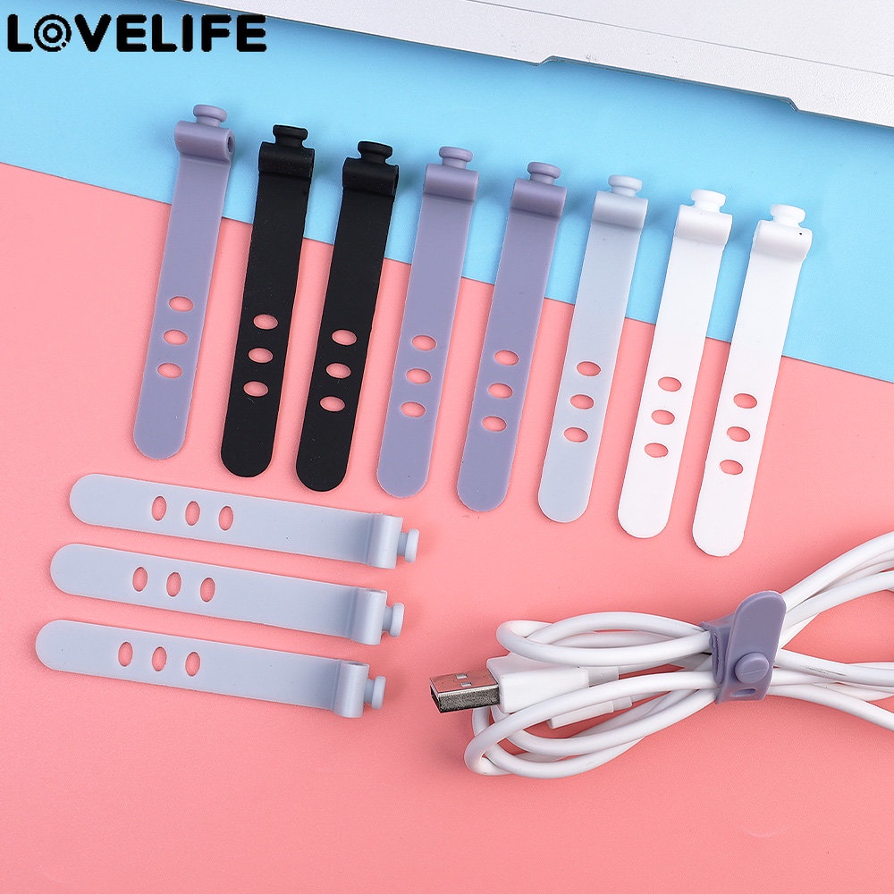 1 / 5pcs Klip Organizer Kabel Data / Charger / Earphone Portable Reusable Bahan Silikon 3 Lubang