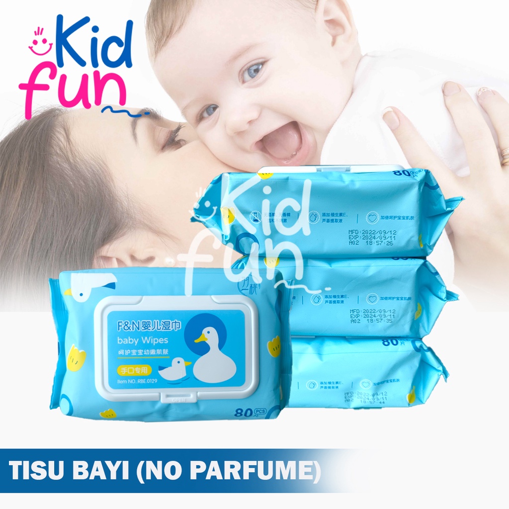 Kidfun -  Tisu Basah Bayi Baby Wipes Pure &amp; Gentle Ganti Popok Non Perfumed Tutup Khusus Sehingga Tidak Cepat Kering -1 pcs(80lembar) BPA FREE