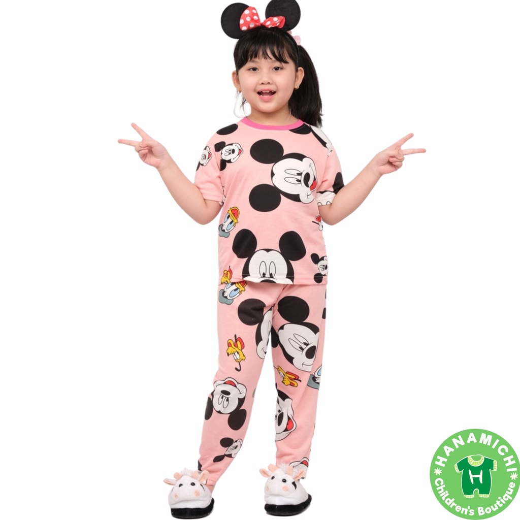 Hanamichi FIGO.CP Setelan Piyama Baju Tidur Anak Lengan Pendek Motif Kartun