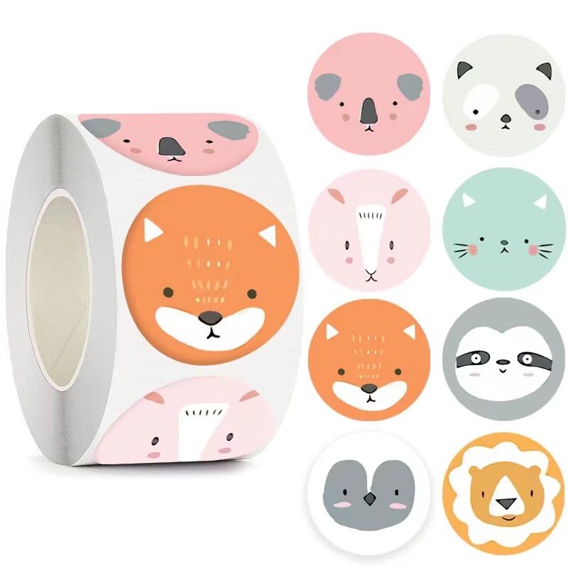 

50pcs Cute Animal Head Seal Round Sticker Stiker Bulat Online Shop Packaging Label Segel