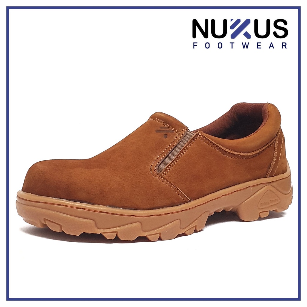 Nukus Sepatu Safety Pria Pendek Kulit Nobuk Asli Coklat Tan - 065 Tan