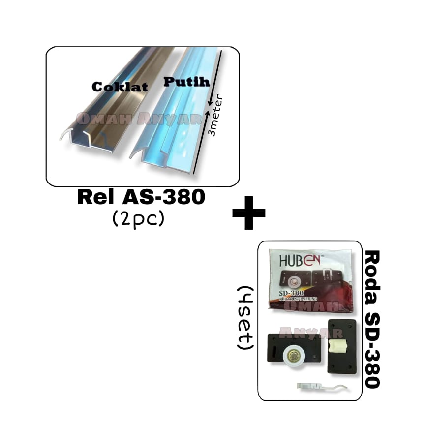 Paket Rel Pintu dan Roda Sliding untuk Lemari AS-380 Huben
