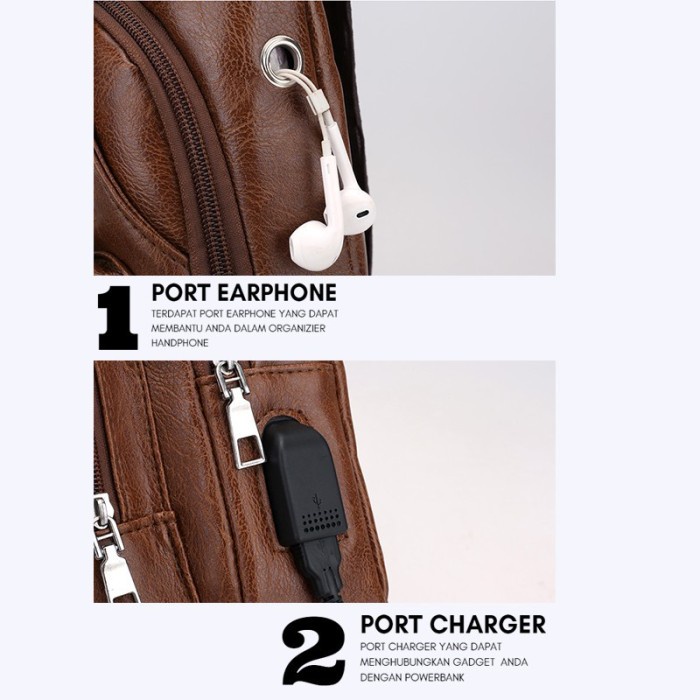 Selempang Kulit Pria Tas Hp/Tas Dada+ Usb/Tas Impor /Sling Bag Usb