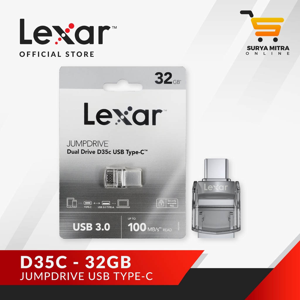 Flashdisk Dual Drive Type-C Lexar 32GB D35C USB 3.0 - Garansi Resmi