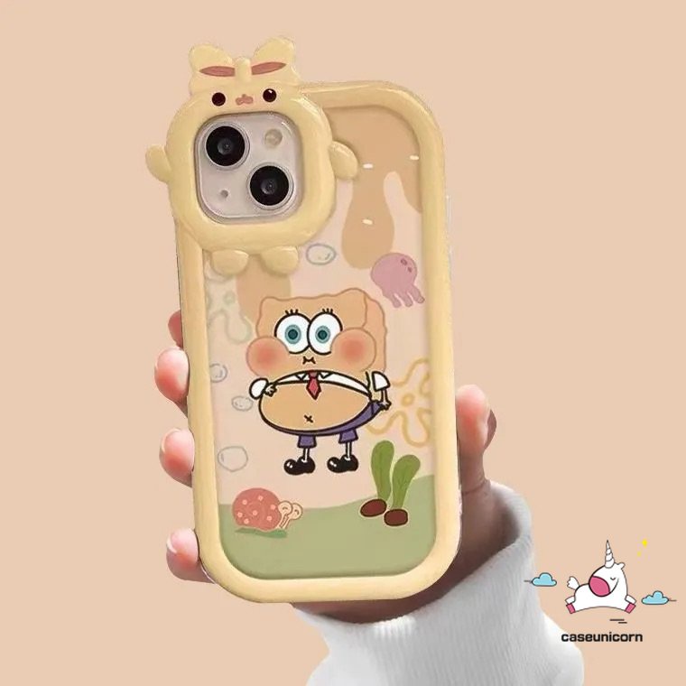 Lensa Desain SpongeBob 3D Untuk Oppo A17 A16 A57 A17K A15 A95 A54 A77s A12 A16K A76 A96 A3s A55 A5s A92 A94 A74 A16E A53 A31 A5s 7Z Az 5F Case Pelindung Earphone Bluetooth Airpod