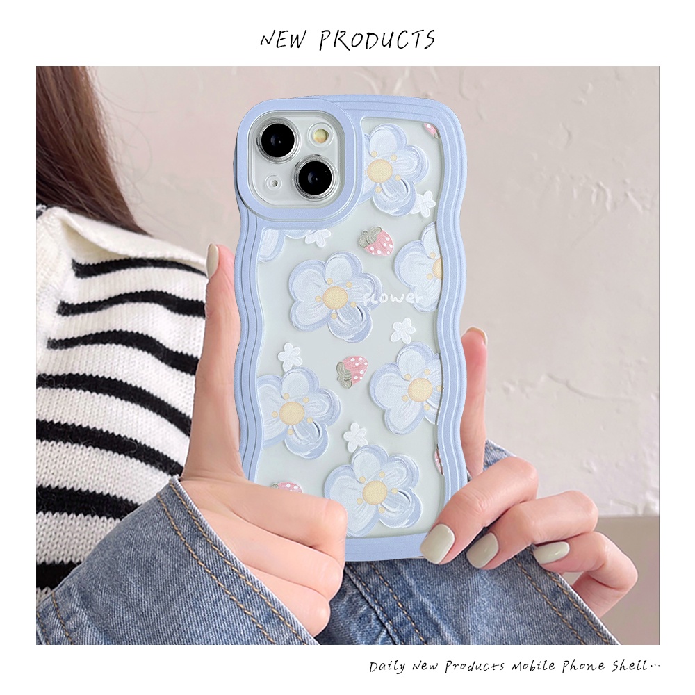 Case Redmi 12C 9A 10A 10C A1+9 10 9T 9C Nfc10 Redmi Note8 Note10 11 Pro+10s 9 Pro Note 11s 10 Pro Max Frame Gelombang Fresh Strawberry Flowers Shockproof Full Back Soft Case Cover