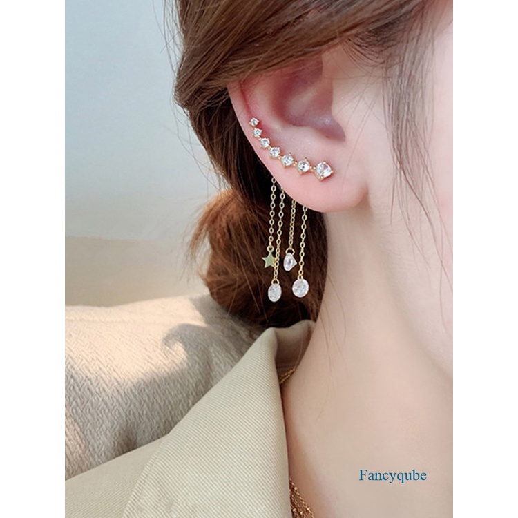 Fancyqube Anting Juntai 925 Sterling Silver Model Bintang Rumbai Untuk Wanita