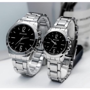 Jam Tangan JAM TANGAN COUPLE PASANGAN PRIA WANITA  Bvlgai Polos Rantai Steel