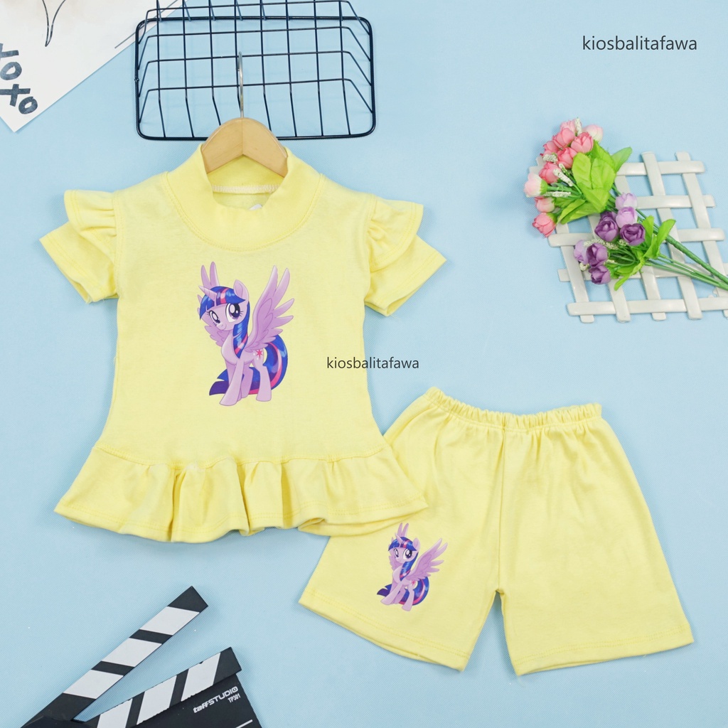 Set Kinan Bayi 1-2 Tahun / 6-24 Bulan IMPORT Setelan Bayi Balita Karakter Celana PendekPerempuan Polos Baju Tidur Main Kiosbalitafawa