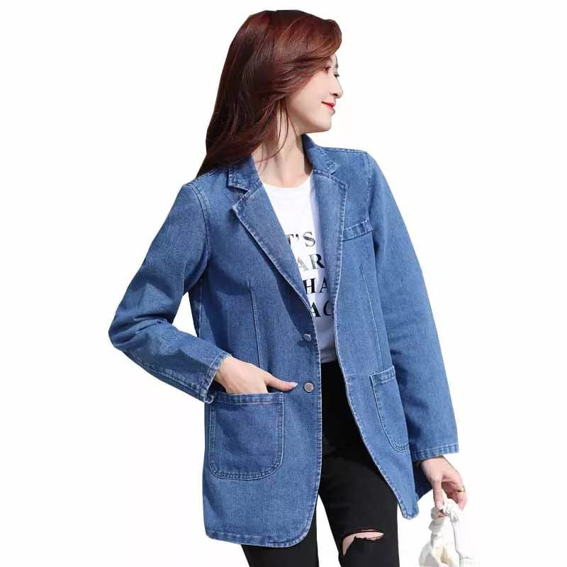 Blazer Denim Wanita Korea Blazer Jeans Wanita Casual Blazer Santai Wanita