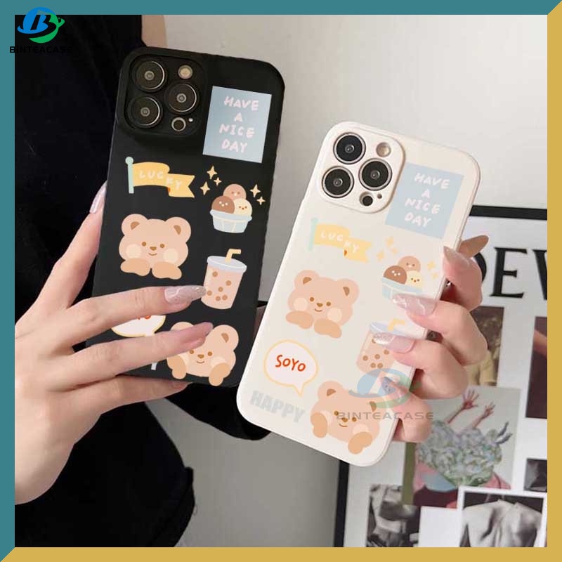 Casing Untuk Realme 10 C35 C21Y C25Y C21 RealmeC11 C25 C17 C15 C12 C3 C2 Realme 8i 7i 5 5i 6i 6 Pro 7 Pro Beruang Lucu Minuman Ice Cream Silikon Lembut Casing Ponsel Binteacase