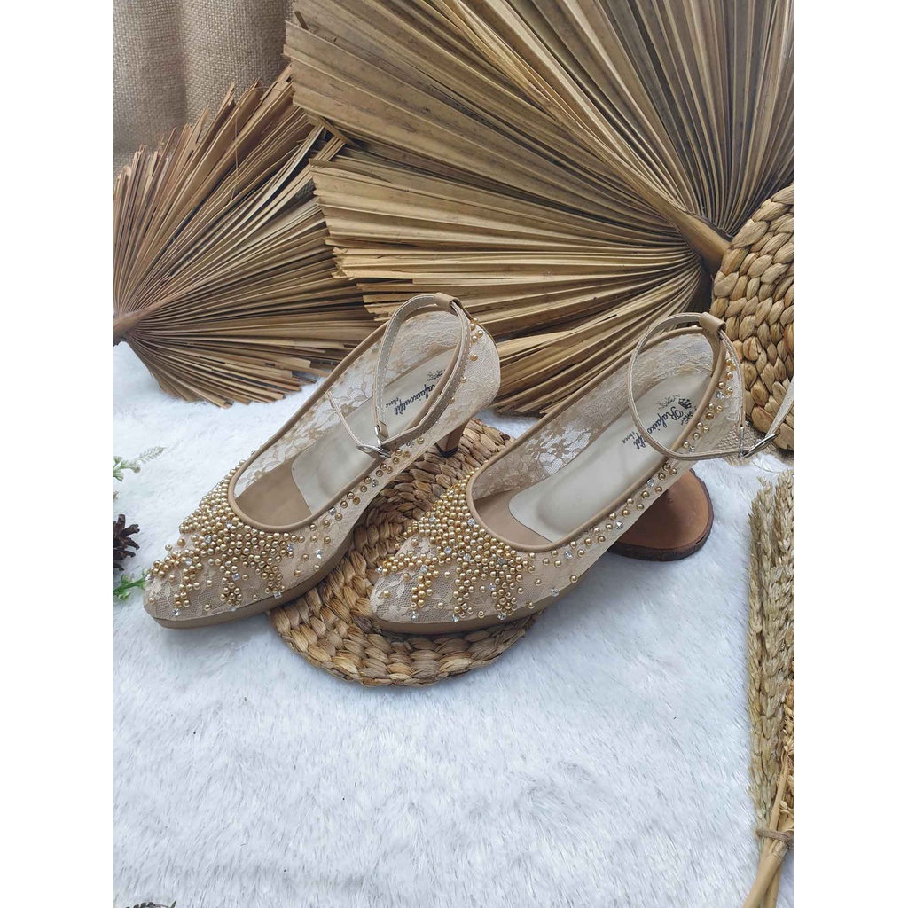sepatu wanita wedding Marsha nude tali 7cm lancip