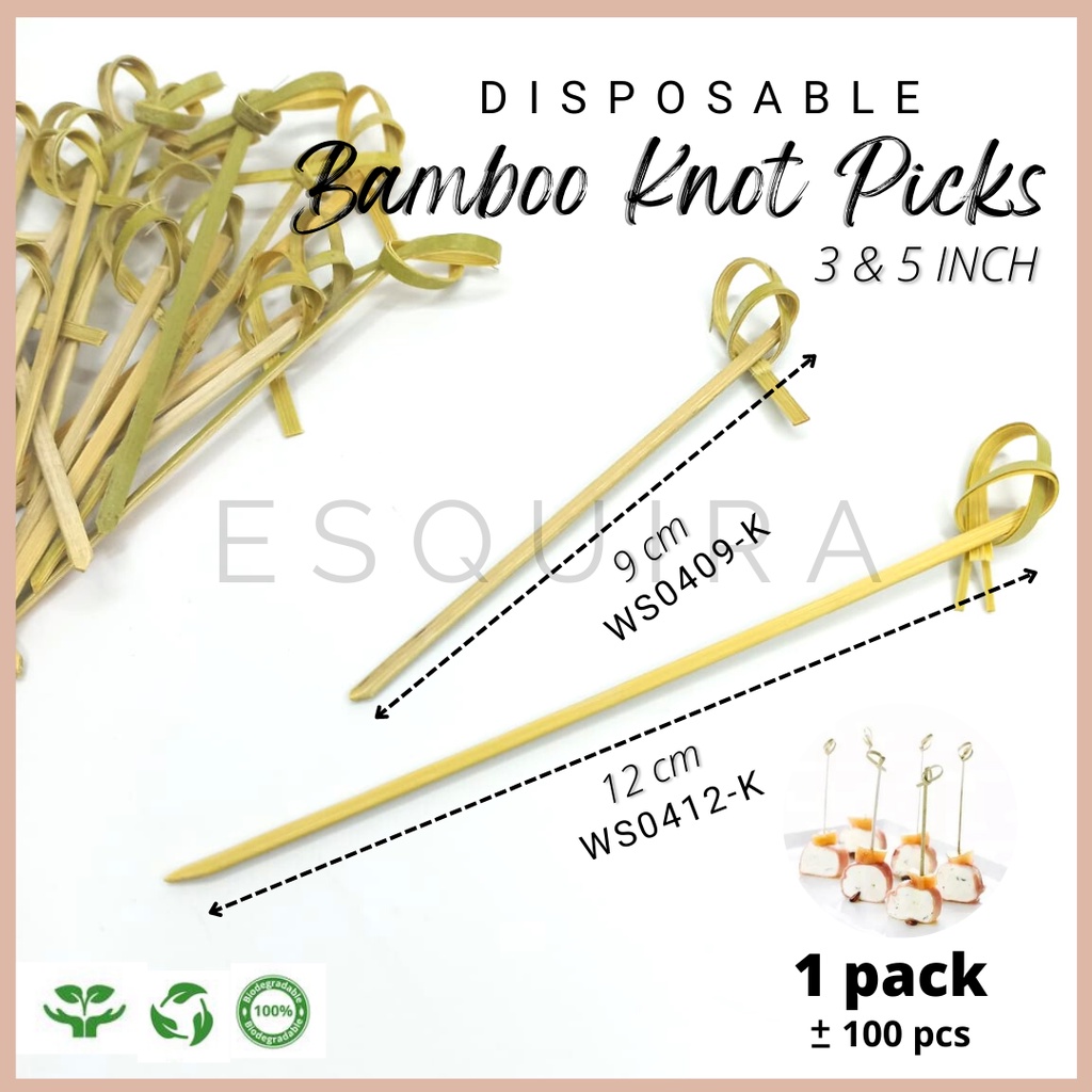 Tusuk Bambu Dessert Sekali Pakai / Disposable Cocktail Bamboo Knot Picks 12cm / WS0412-K